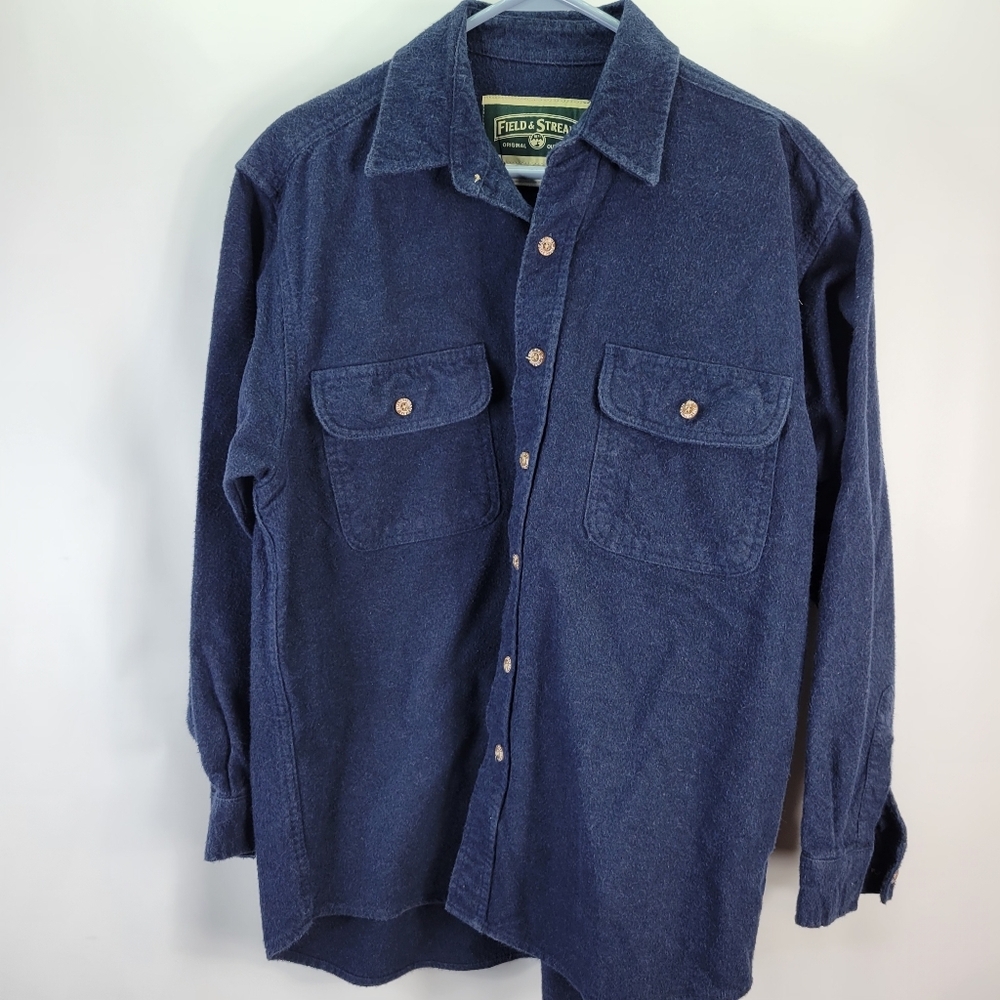 Mens Field & Stream Heavy Brushed Cotton Button Front Shirt Size Medium Blue